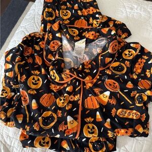 munki munki Halloween Pumpkin Pajama Set - Black and Orange
